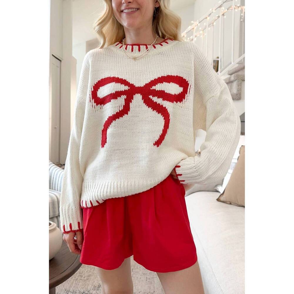 NEW CORE IN FASHION graphic bow sweater in ivory